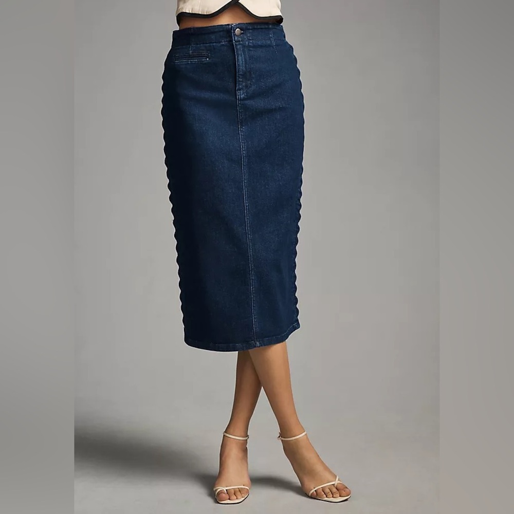Maeve Slim Scalloped Denim Skirt